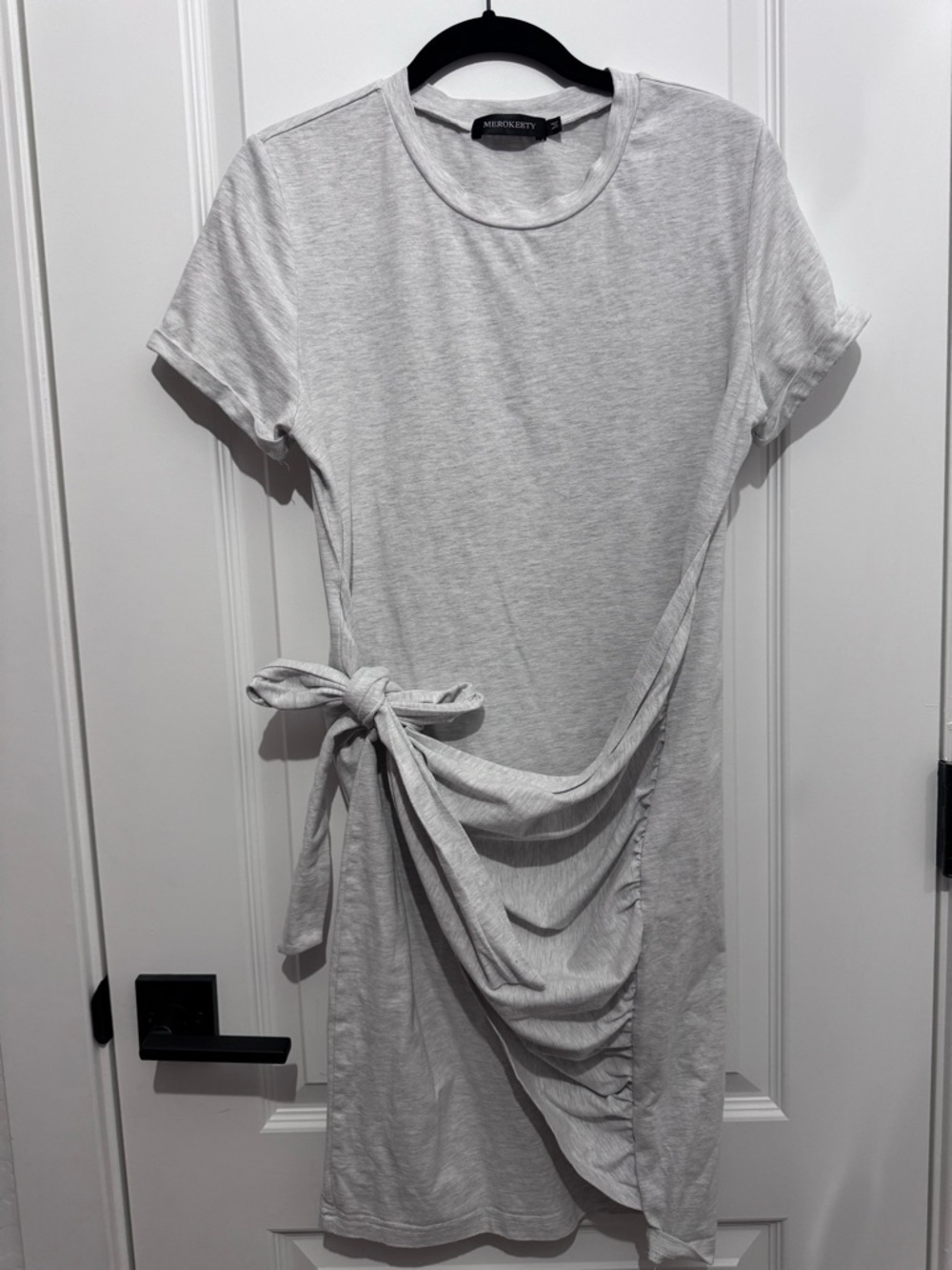 Light Gray Side-Tie Tee Dress
